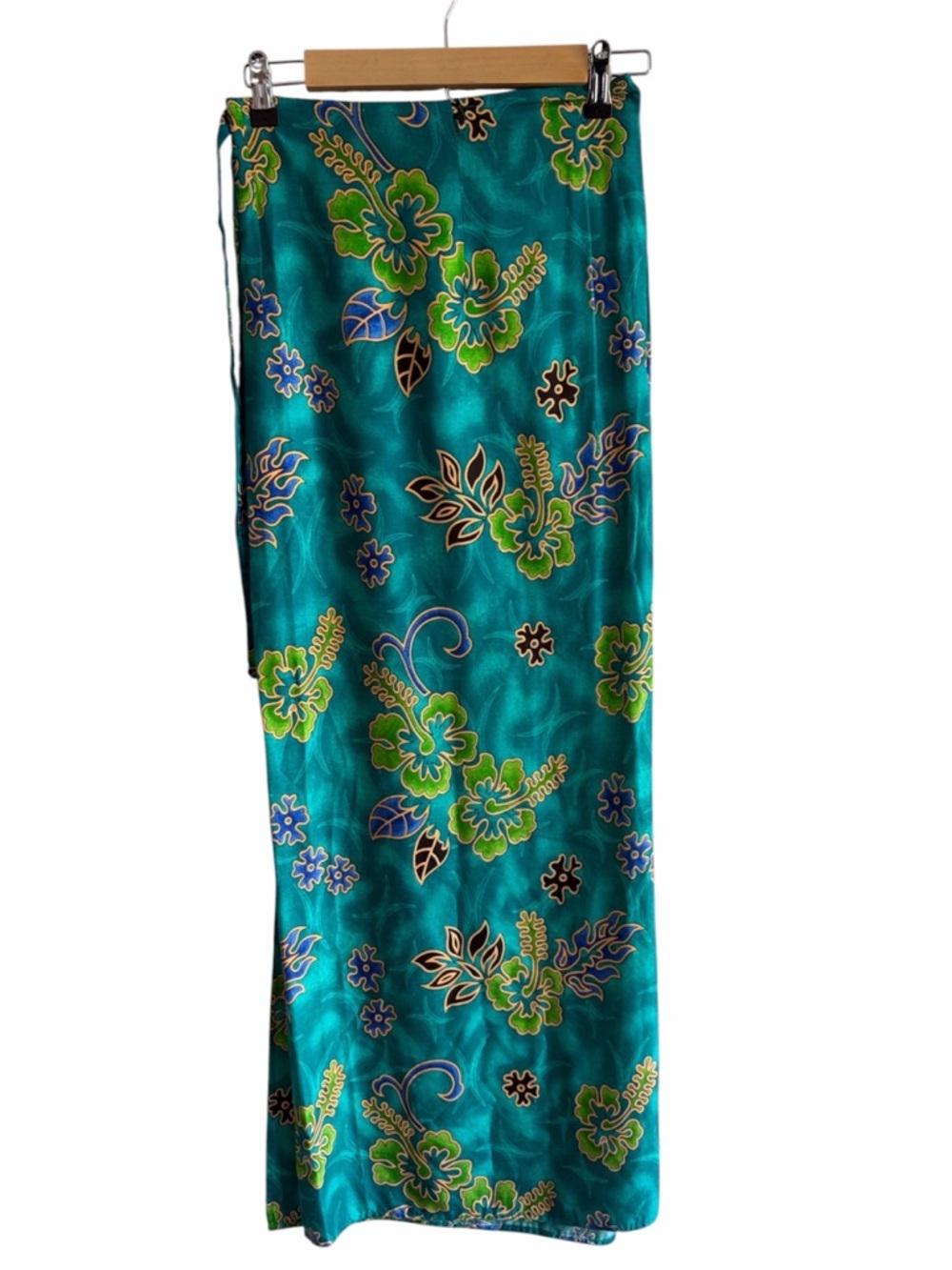 Teal Tropical Floral Print Maxi Wrap Skirt Swim Pool Cover-up Size 12 Beach
